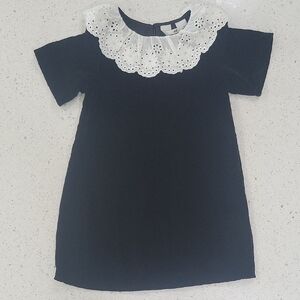 H&M Toddler Girl's White Collared Black Velvet Dress
